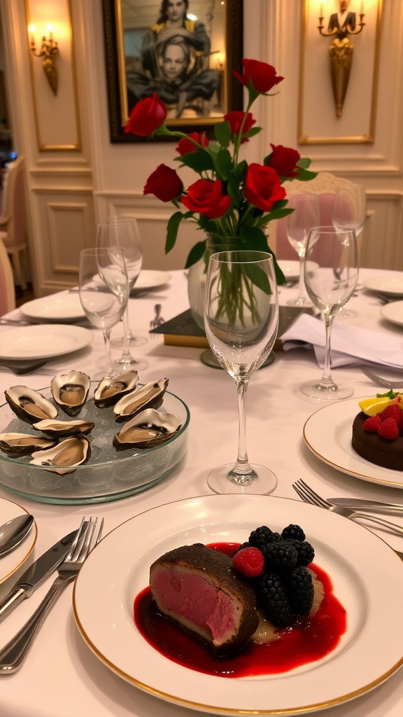 James Bond Themed Dinner Party Recipe A sophisticated dinner table set for a James Bond themed party with gourmet dishes and elegant decor.